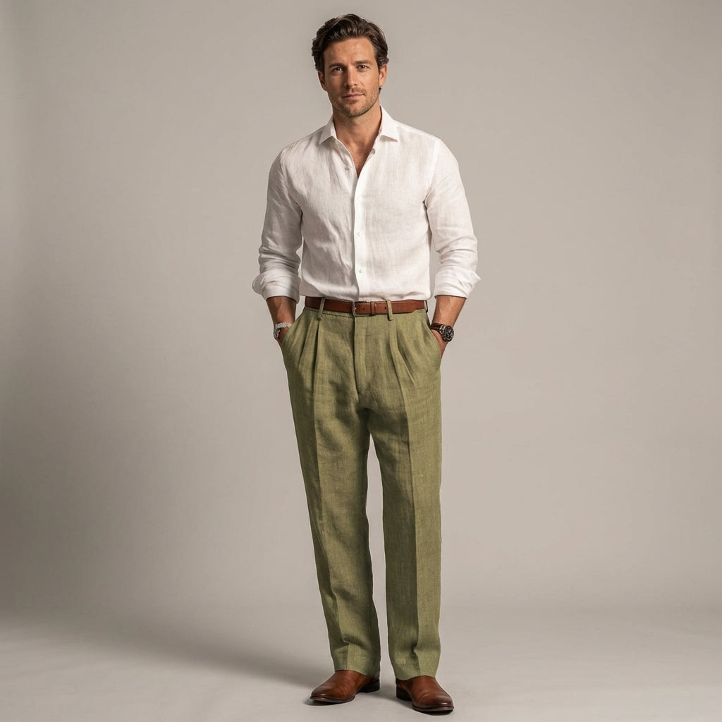 Jonathan - Men's Relaxed Fit Linen Trousers with Tailored Waist