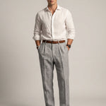 Jonathan - Men's Relaxed Fit Linen Trousers with Tailored Waist - Gray