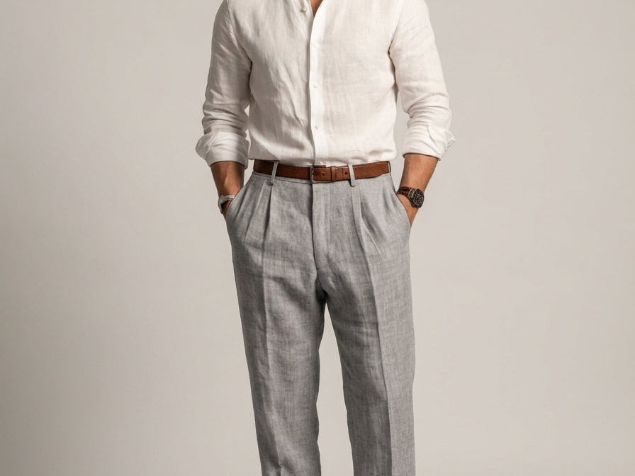 Jonathan - Men's Relaxed Fit Linen Trousers with Tailored Waist - Gray