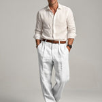 Jonathan - Men's Relaxed Fit Linen Trousers with Tailored Waist - White