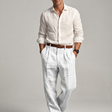 Jonathan - Men's Relaxed Fit Linen Trousers with Tailored Waist - White