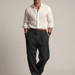 Jonathan - Men's Relaxed Fit Linen Trousers with Tailored Waist - Black
