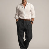 Jonathan - Men's Relaxed Fit Linen Trousers with Tailored Waist - Black