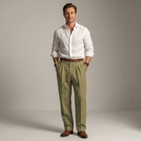 Jonathan - Men's Relaxed Fit Linen Trousers with Tailored Waist - Green