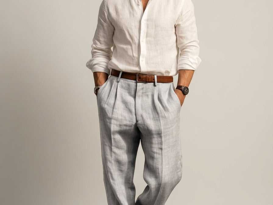 Jonathan - Men's Relaxed Fit Linen Trousers with Tailored Waist