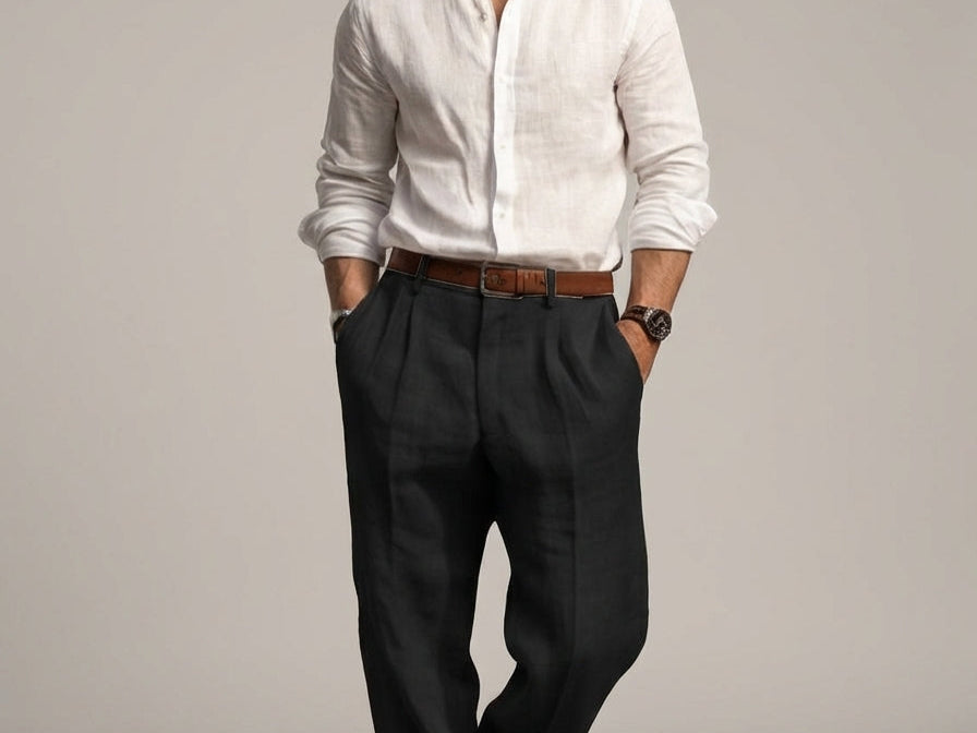 Jonathan - Men's Relaxed Fit Linen Trousers with Tailored Waist