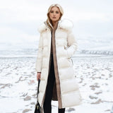 Jonna - Women's Long Puffer Parka with Faux Fur Hood - White