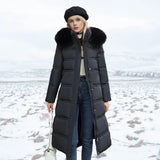 Jonna - Women's Long Puffer Parka with Faux Fur Hood - Black