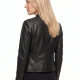 Jorun - Women's Fitted Leather Jacket with Ribbed Trims
