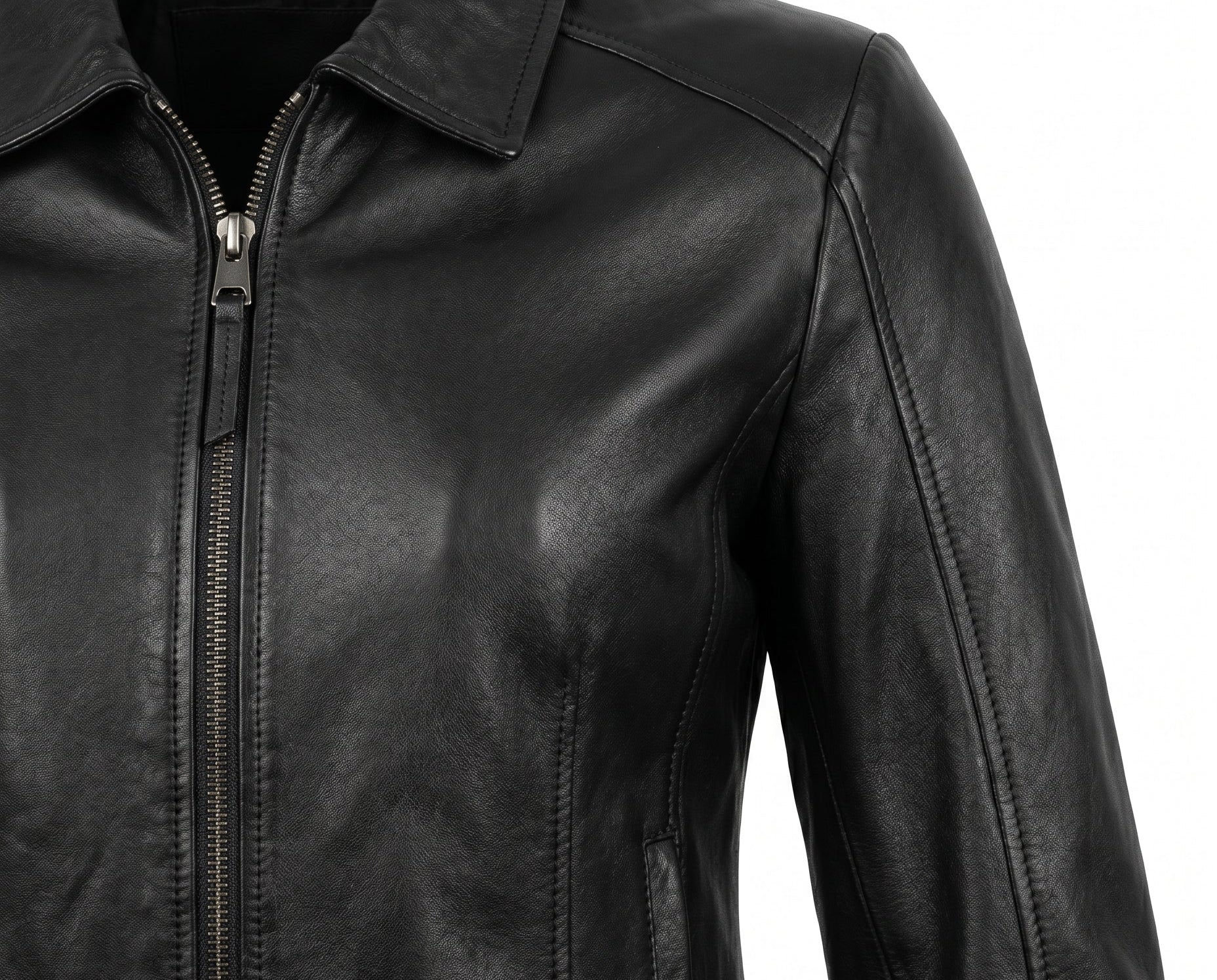 Jorun - Women's Fitted Leather Jacket with Ribbed Trims