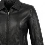 Jorun - Women's Fitted Leather Jacket with Ribbed Trims