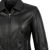 Jorun - Women's Fitted Leather Jacket with Ribbed Trims
