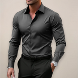 Jory - Men's Tailored Fit Long Sleeve Dress Shirt - Grey