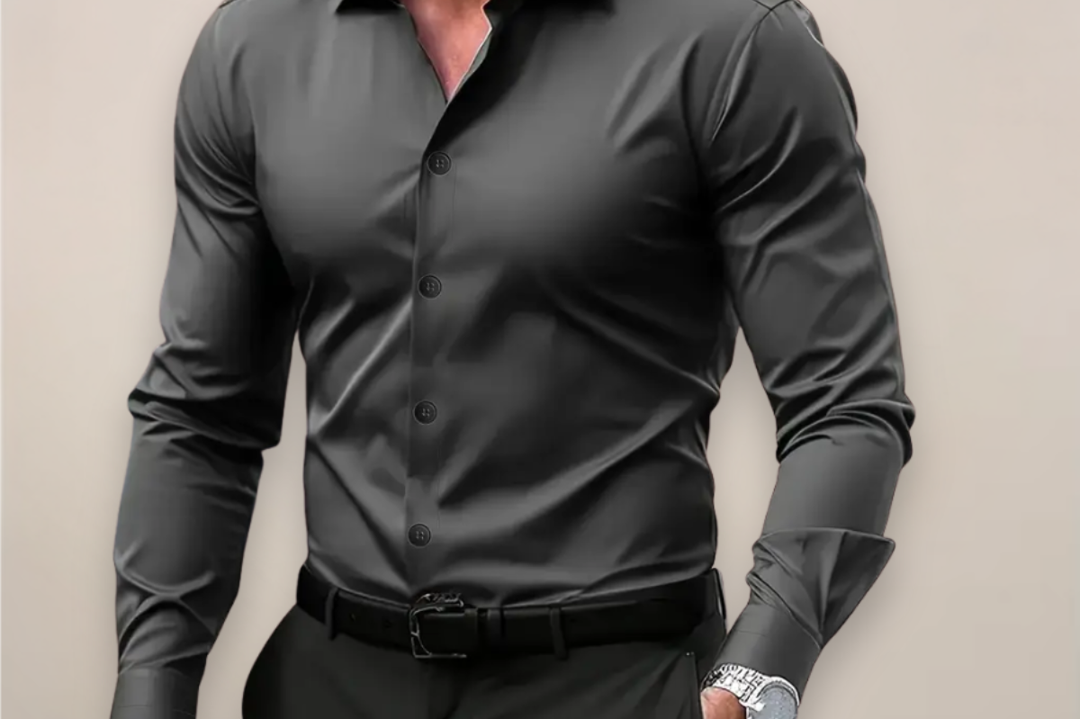 Jory - Men's Tailored Fit Long Sleeve Dress Shirt - Grey