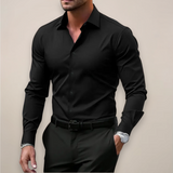 Jory - Men's Tailored Fit Long Sleeve Dress Shirt - Black