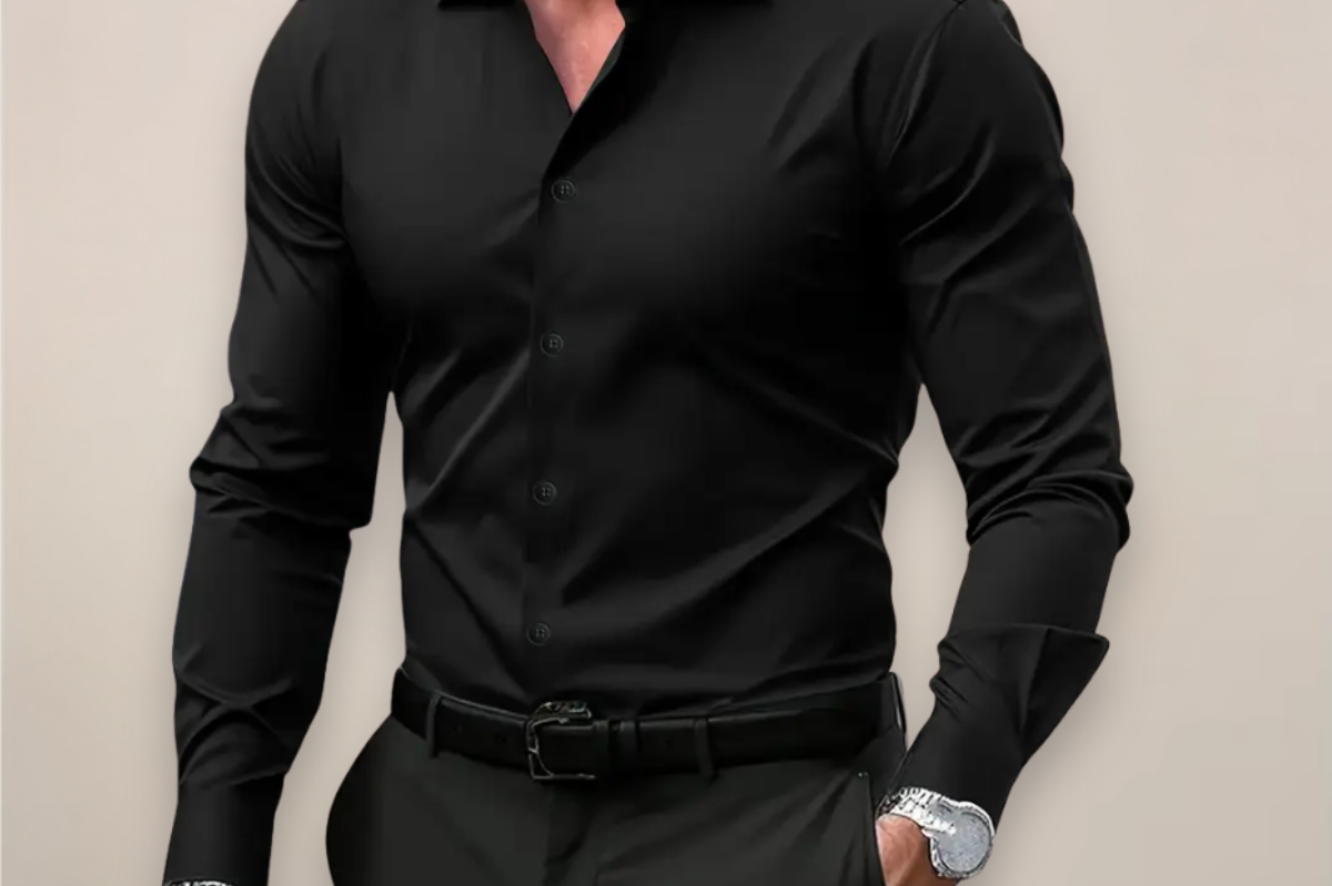 Jory - Men's Tailored Fit Long Sleeve Dress Shirt - Black
