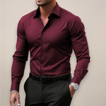 Jory - Men's Tailored Fit Long Sleeve Dress Shirt - Maroon