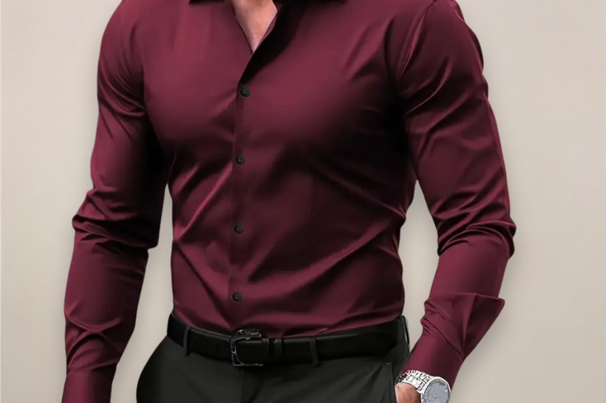 Jory - Men's Tailored Fit Long Sleeve Dress Shirt - Maroon