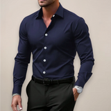 Jory - Men's Tailored Fit Long Sleeve Dress Shirt - Blue