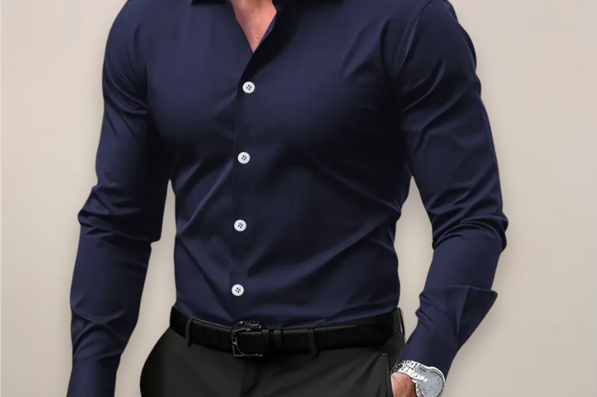 Jory - Men's Tailored Fit Long Sleeve Dress Shirt - Blue