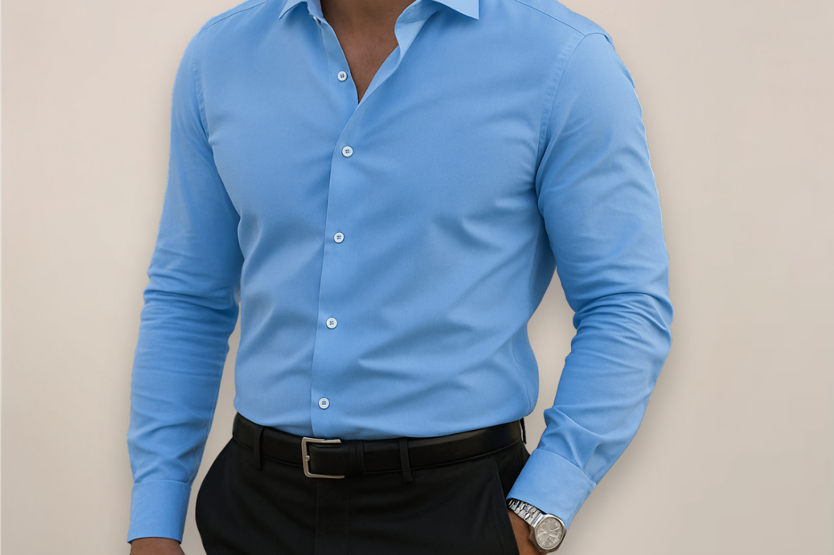 Jory - Men's Tailored Fit Long Sleeve Dress Shirt - Light Blue