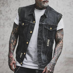 Joseph - Men's Distressed Denim Vest with Button Front - Black