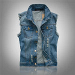 Joseph - Men's Distressed Denim Vest with Button Front - Blue