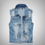 Joseph - Men's Distressed Denim Vest with Button Front - Light Blue