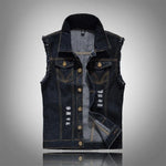 Joseph - Men's Distressed Denim Vest with Button Front - Dark Blue