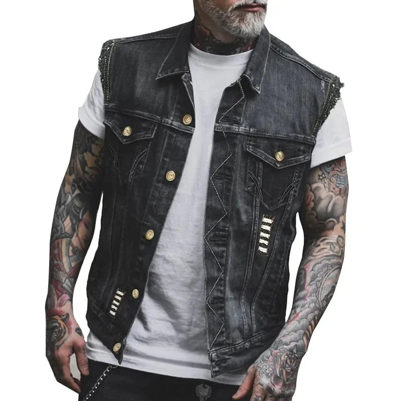 Joseph - Men's Distressed Denim Vest with Button Front