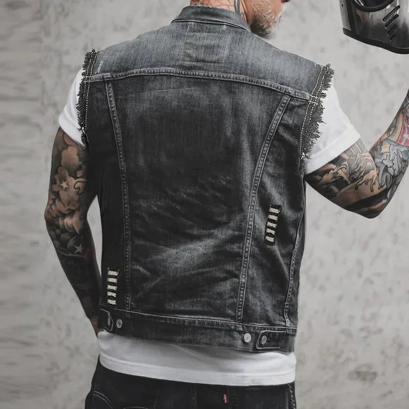 Joseph - Men's Distressed Denim Vest with Button Front