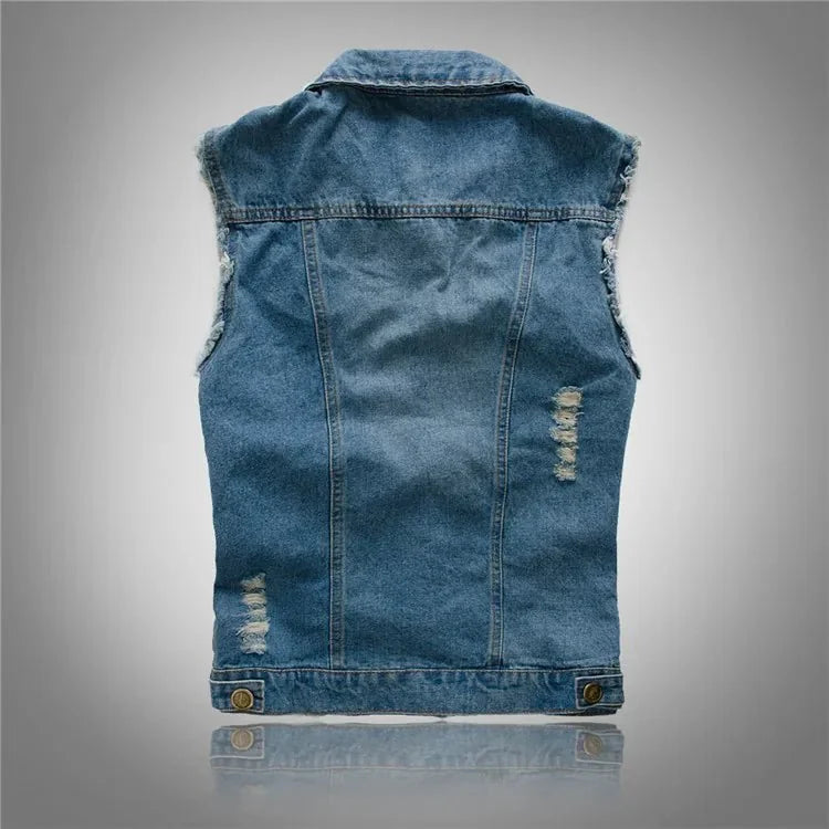 Joseph - Men's Distressed Denim Vest with Button Front