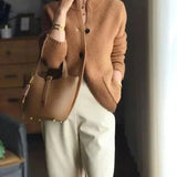 Junia - Women's Cashmere-Wool Stand Collar Button Cardigan - Brown