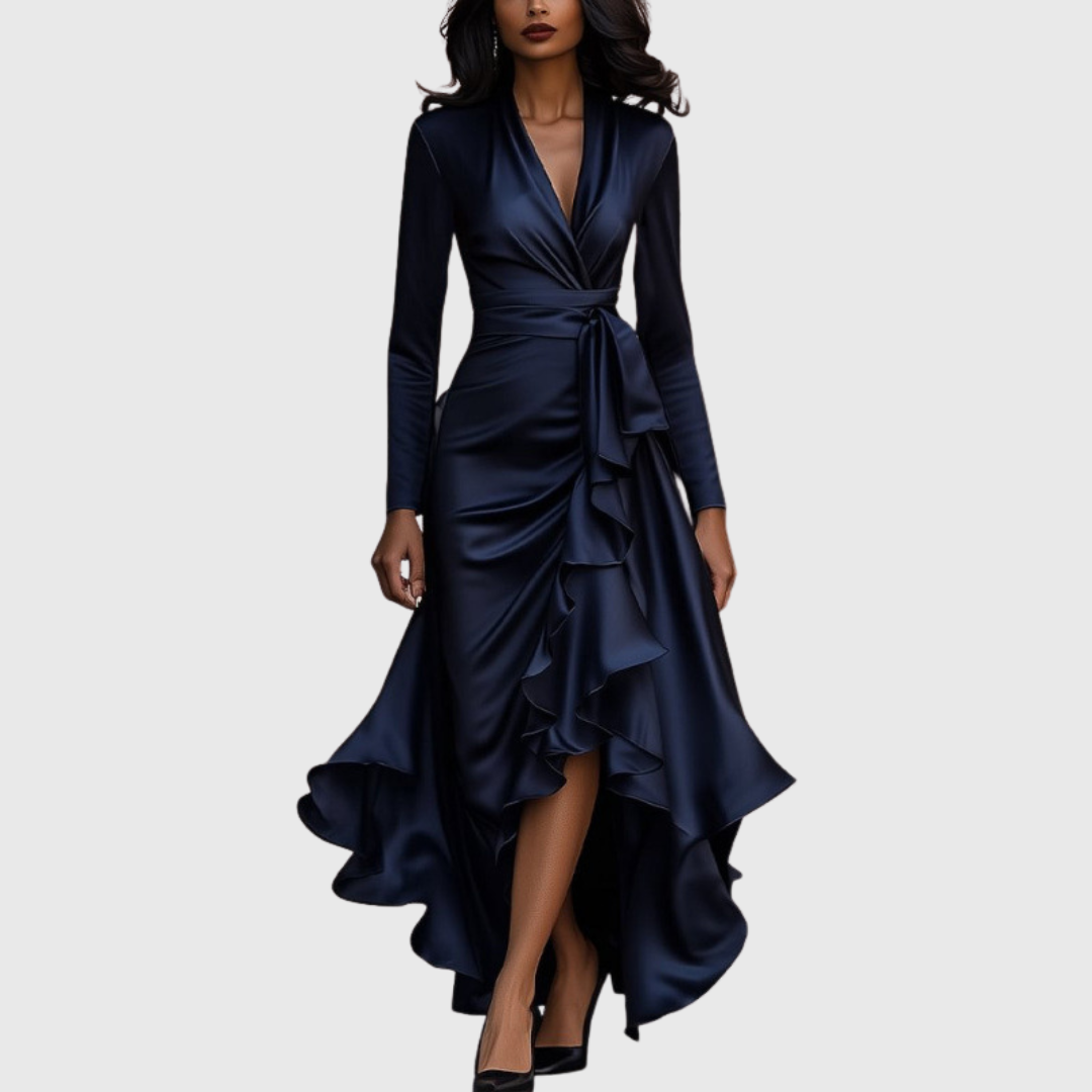 Jytte - Women's Long Sleeve Wrap V-Neck Maxi Dress