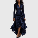 Jytte - Women's Long Sleeve Wrap V-Neck Maxi Dress