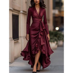 Jytte - Women's Long Sleeve Wrap V-Neck Maxi Dress