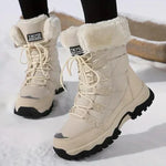 Kalinda - Women's Faux Fur Lined Lace-Up Winter Boots - Beige