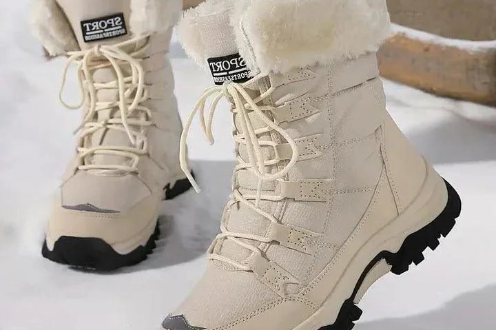 Kalinda - Women's Faux Fur Lined Lace-Up Winter Boots - Beige