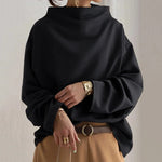 Karin - Women's Oversized Roll Neck Knit Top - Black