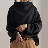 Karin - Women's Oversized Roll Neck Knit Top - Black