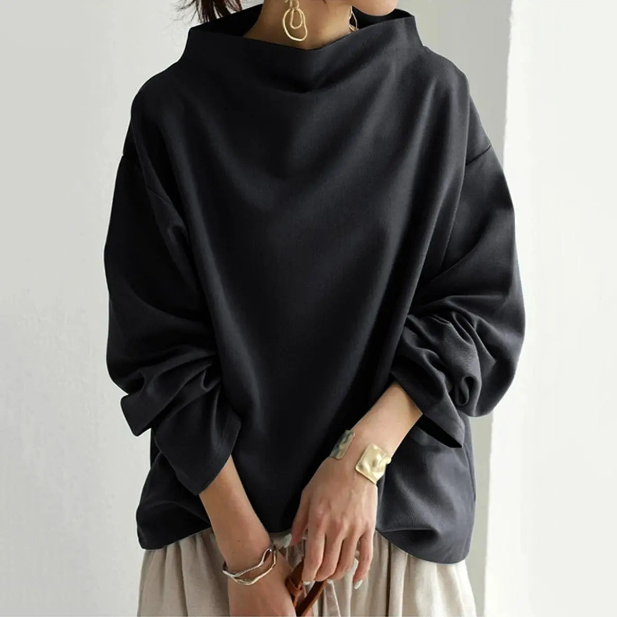 Karin - Women's Oversized Roll Neck Knit Top
