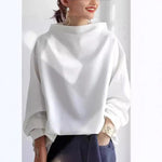 Karin - Women's Oversized Roll Neck Knit Top - White