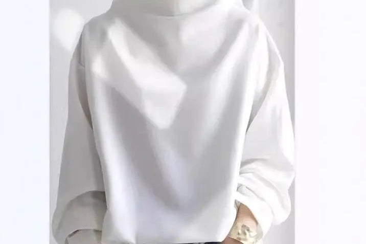 Karin - Women's Oversized Roll Neck Knit Top - White