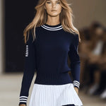 Katie - Women's Striped Knit Dress with Pleated Skirt