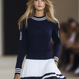 Katie - Women's Striped Knit Dress with Pleated Skirt