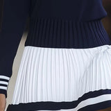 Katie - Women's Striped Knit Dress with Pleated Skirt