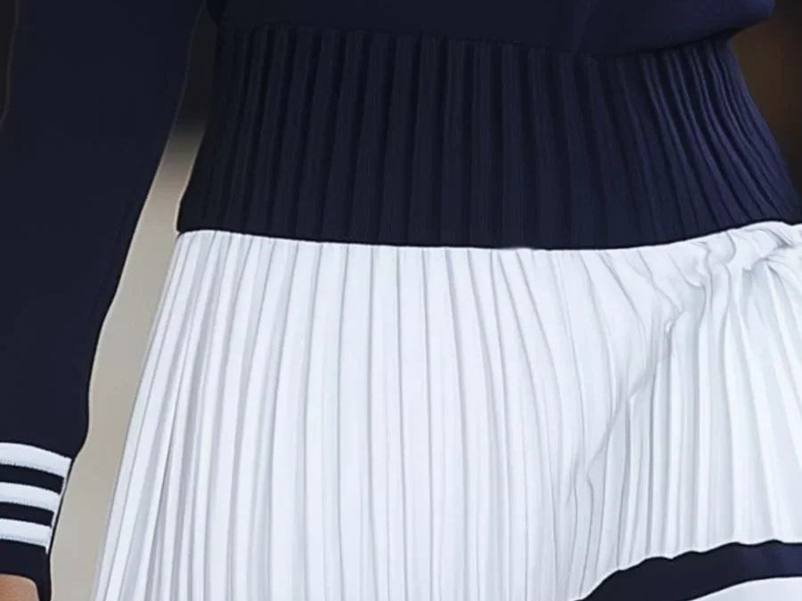 Katie - Women's Striped Knit Dress with Pleated Skirt