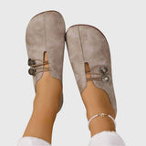 Katrien - Women's Soft Slip-On Flats with Button Detail - Taupe
