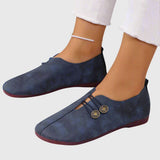Katrien - Women's Soft Slip-On Flats with Button Detail - Blue