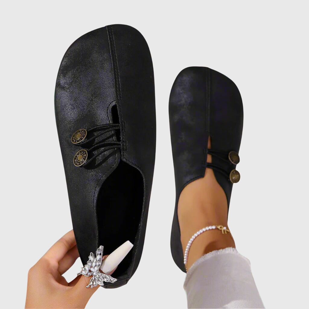Katrien - Women's Soft Slip-On Flats with Button Detail - Black